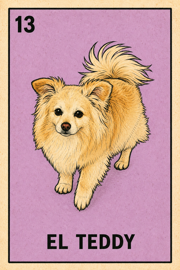 El Teddy — fluffy cream dog Lotería card