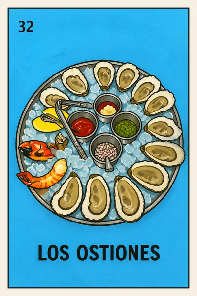 Los Ostiones — oyster platter Lotería card