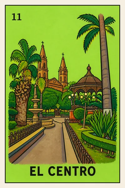 El Centro — town plaza Lotería card
