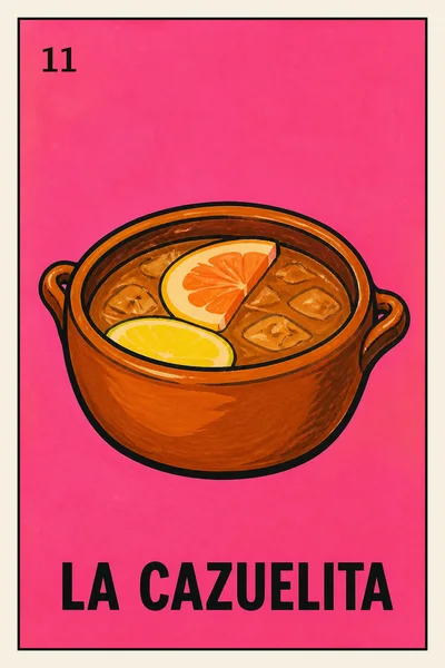 La Cazuelita, transformed into a Lotería card